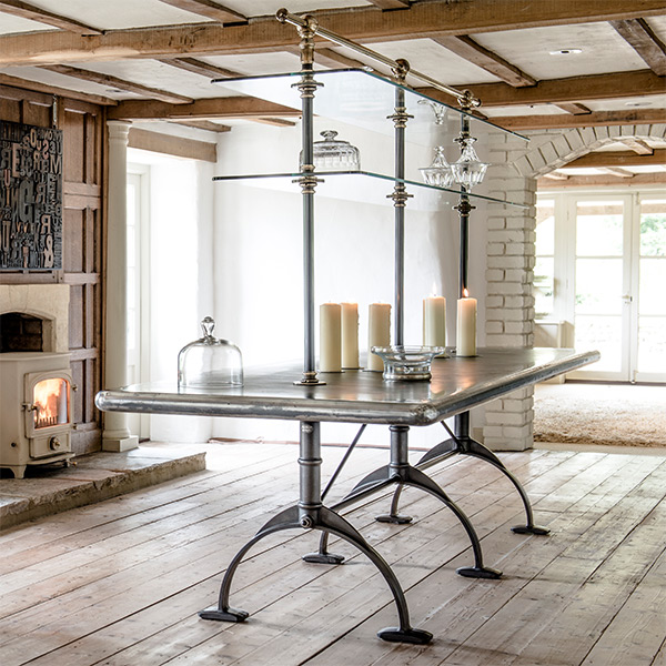 Bespoke Designs - Bespoke Zinc Topped Table with Rails and Glass Display