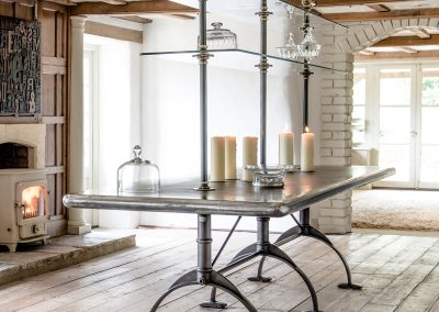 Bespoke Table, Shelving, Zinc Table and Antique Brass Rails