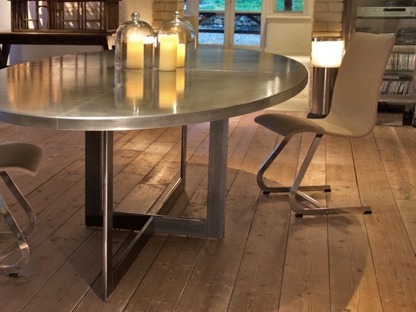 Hand Made Oval Zinc Top Dining Table