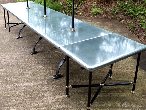 Multi-Use Custom Made Extending Zinc Top Dining Table With Matching Zinc Console Tables