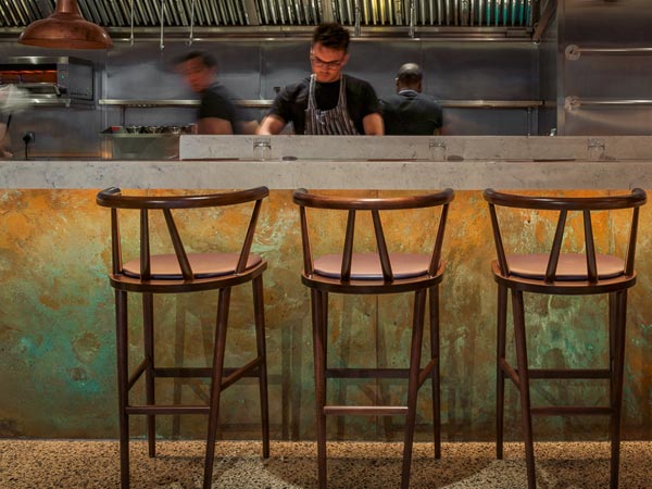 Custom Made & Custom Patinated Copper Panels For Bar Front