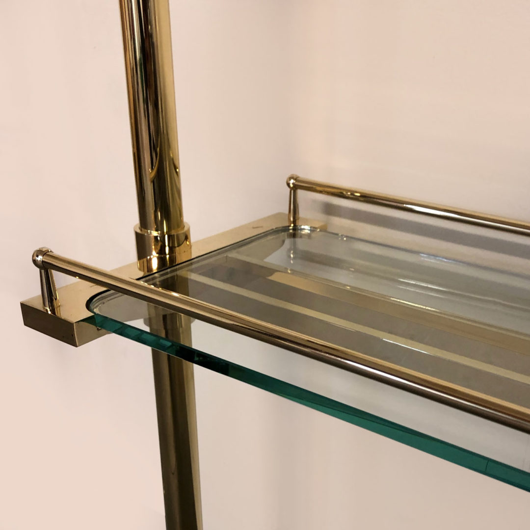 Brass and Glass Bar Shelving Display Bottle and Glassware Shelving