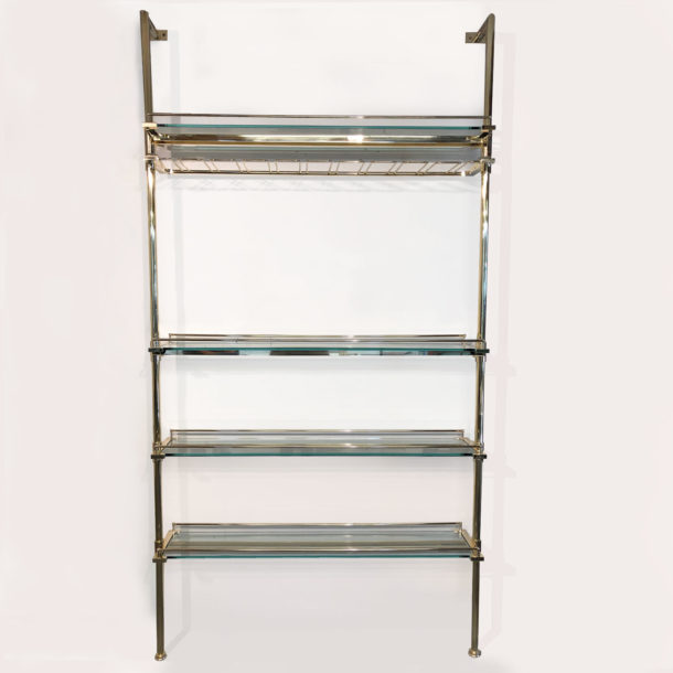 Brass and Glass Bar Shelving Display Bottle and Glassware Shelving