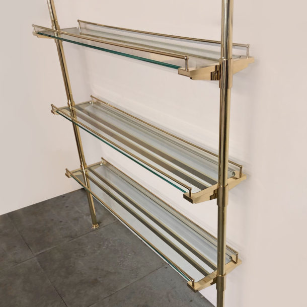 Brass and Glass Bar Shelving Display Bottle and Glassware Shelving
