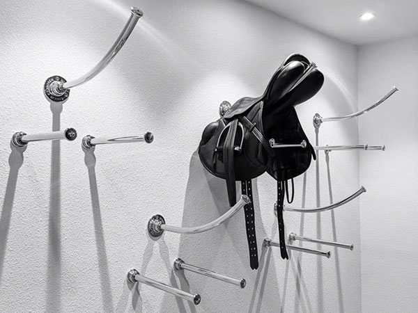 Bespoke-hand-made-polished-nickel-saddle-racks-and-bridle-racks-by-Andrew-Nebbett-Designs