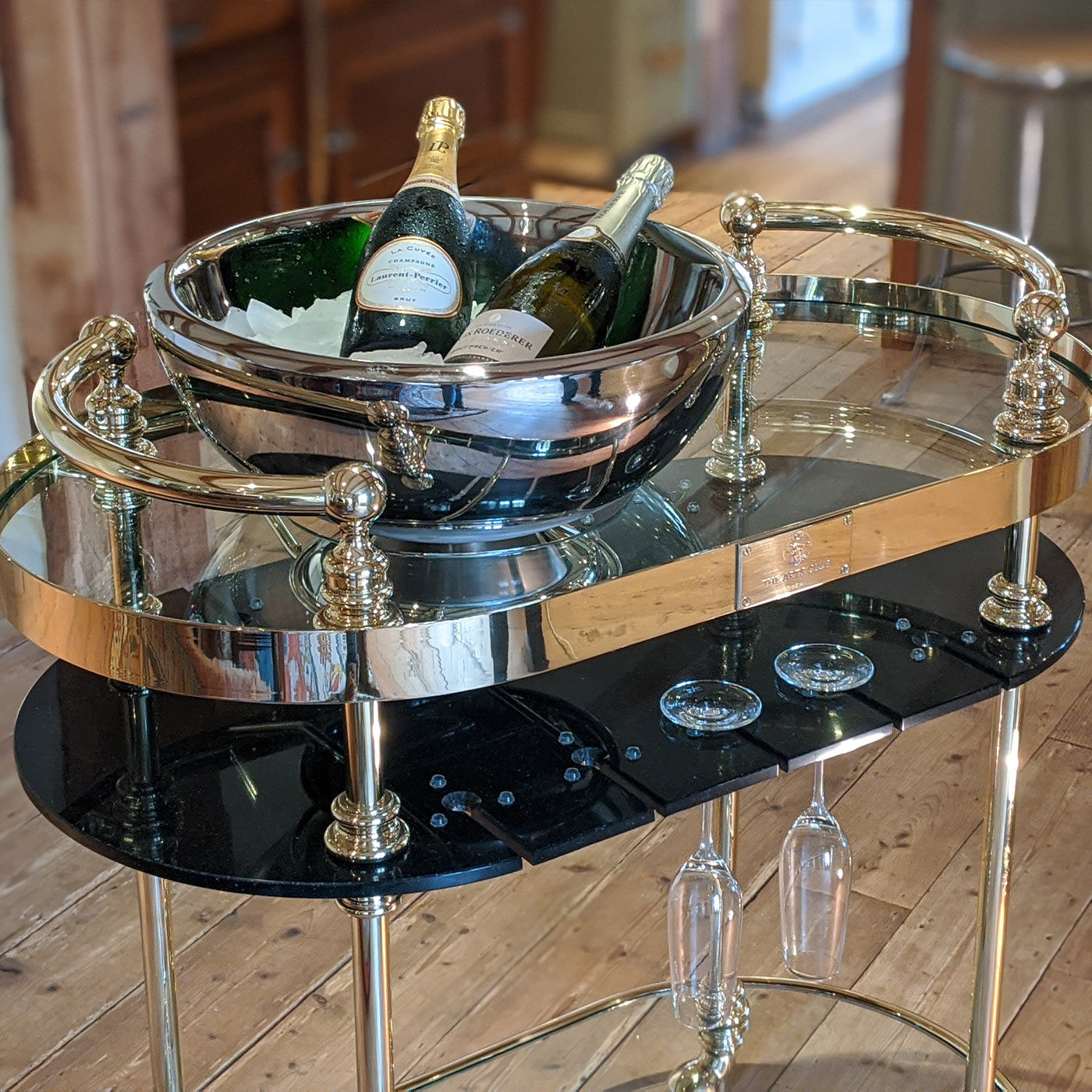 Bespoke Polished Brass Champagne Trolley