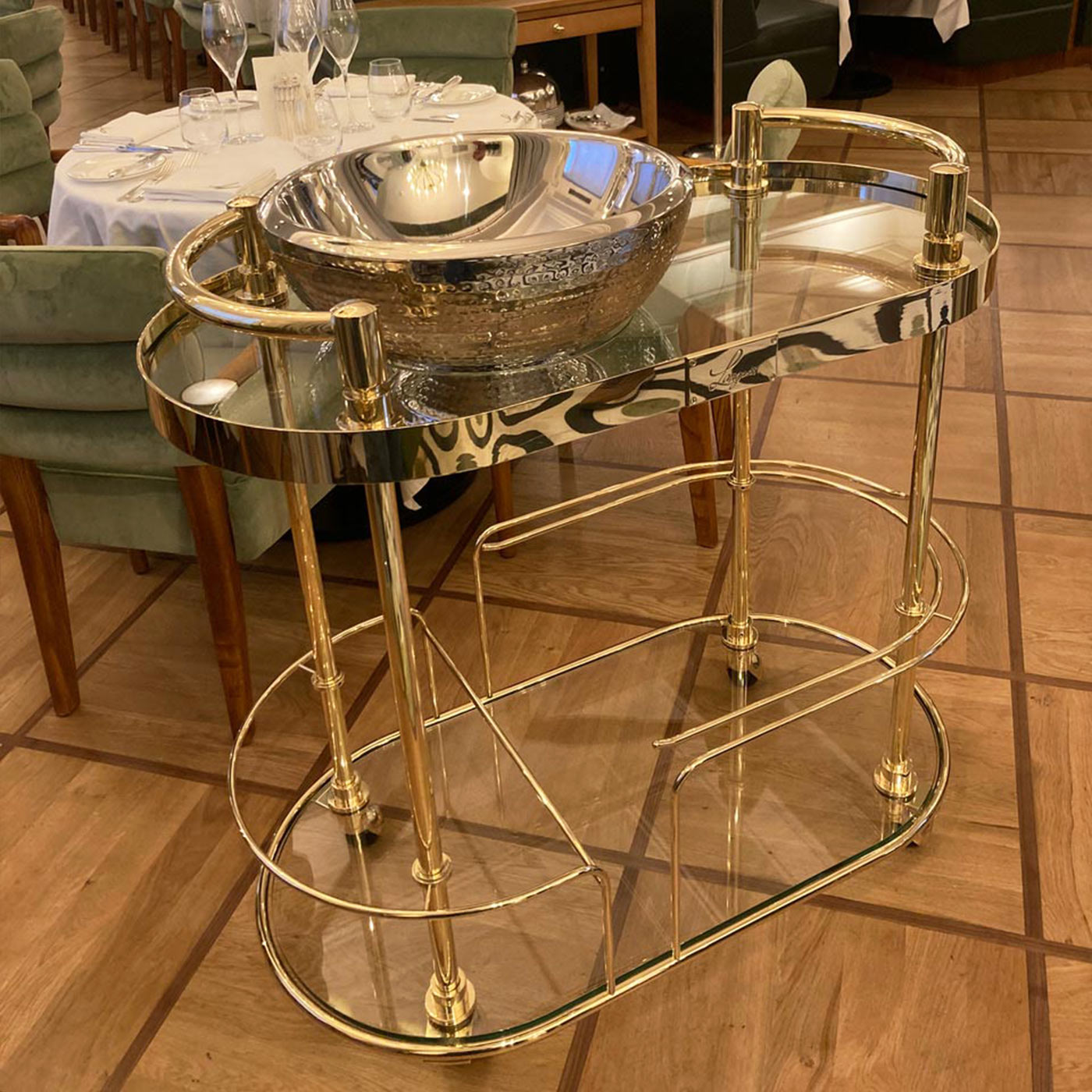 Custom-Made Polished Brass Champagne Drinks Trolley