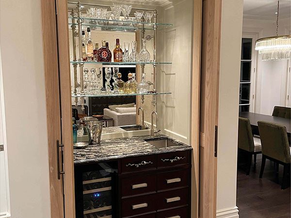 Custom Nickel-Plated and Glass Wall-Mounted Bar Shelves