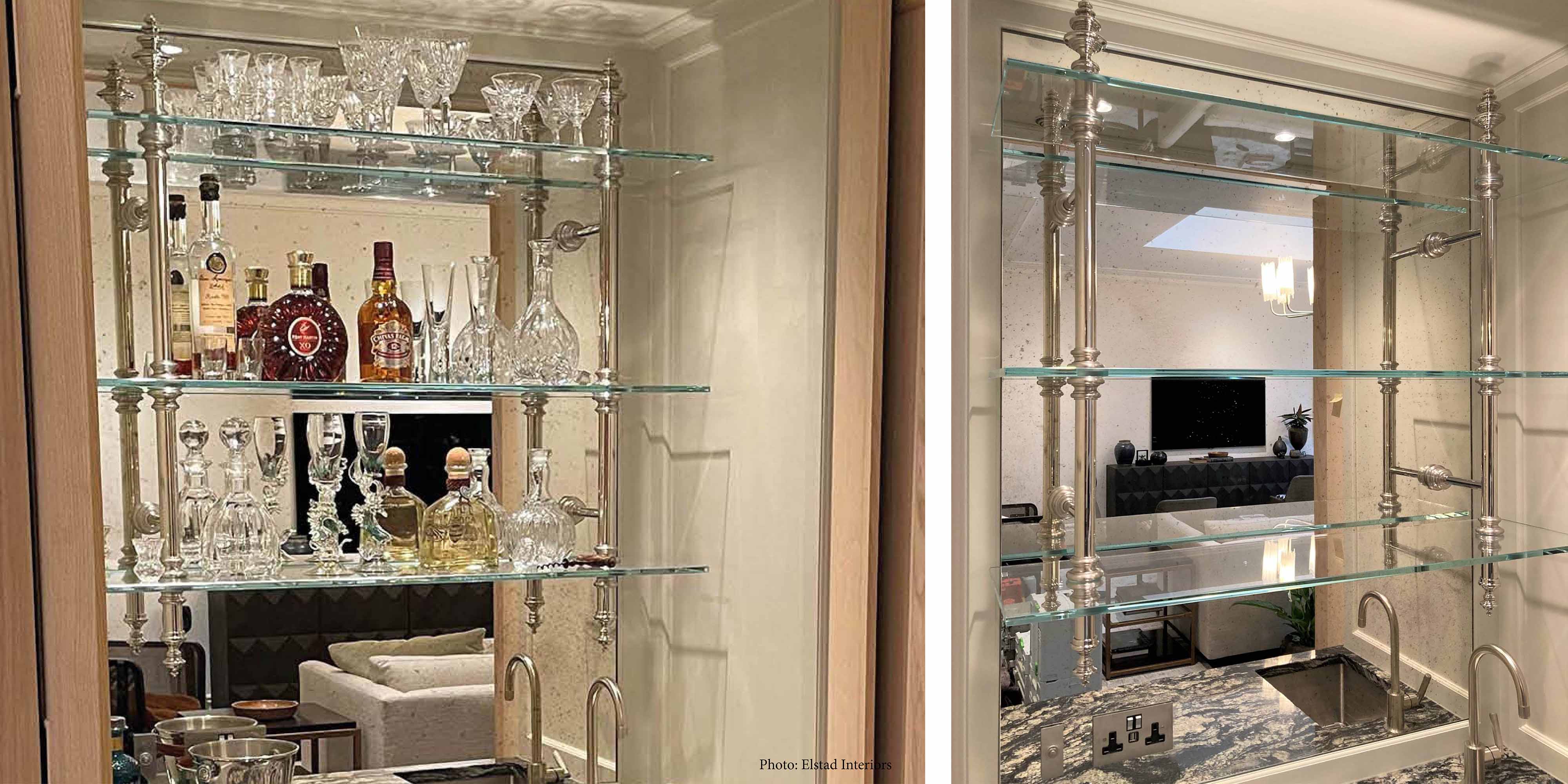 Custom Nickel Plated And Glass Wall Mounted Bar Shelves Andrew 