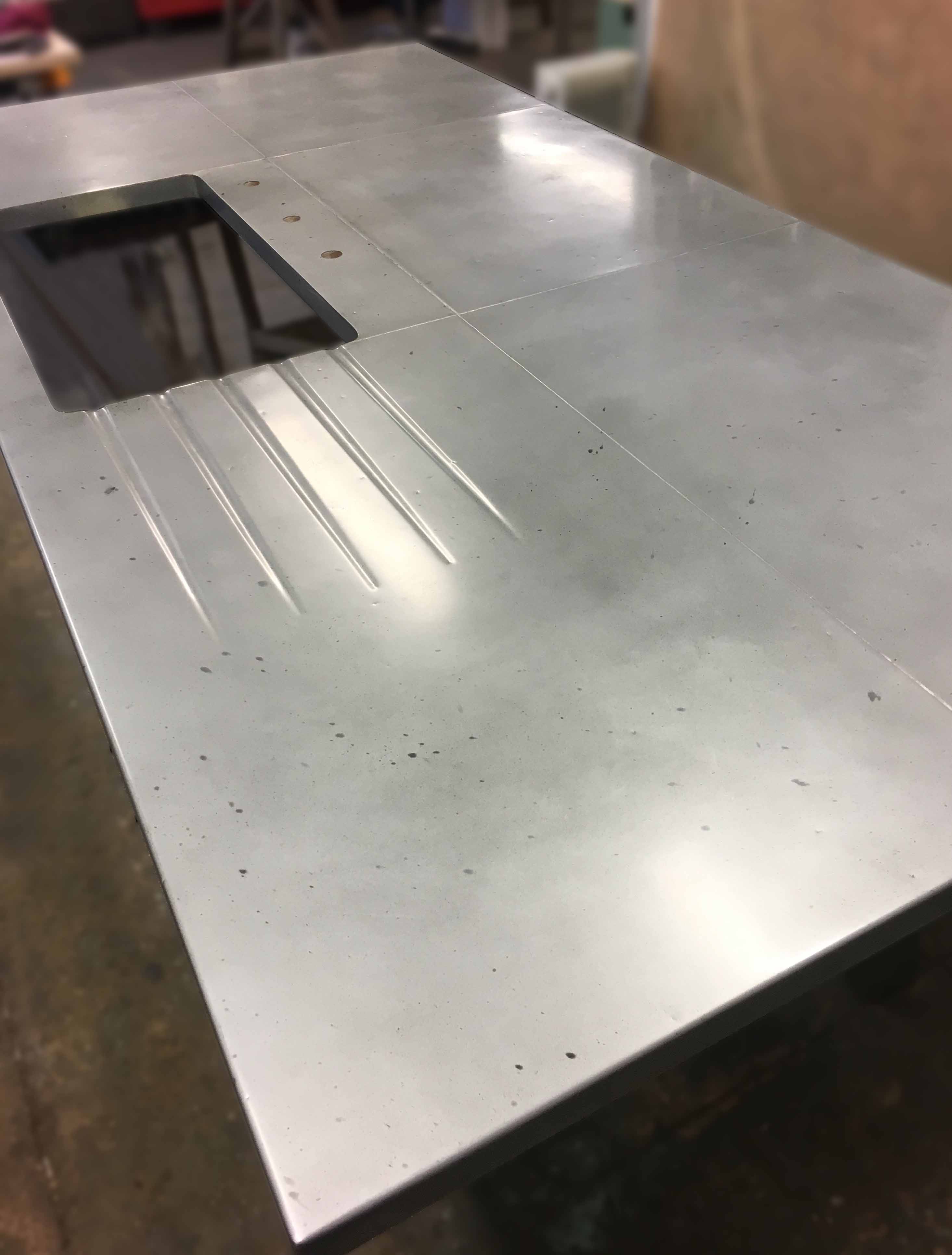 Custom Kitchen Worktop in Patinated Zinc with Integrated Drainer