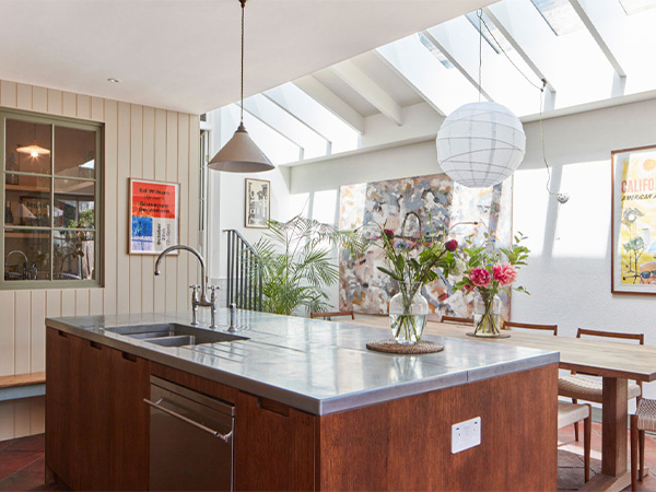 Custom Kitchen Worktop in Patinated Zinc with Integrated Drainer