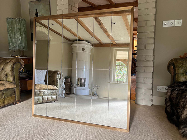 Antique & brushed brass bespoke mirror by Andrew Nebbett Designs